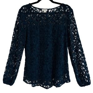 Sundance Blue Teal Lace Long Sleeve Top Romantic Boho Layered Lined Medium